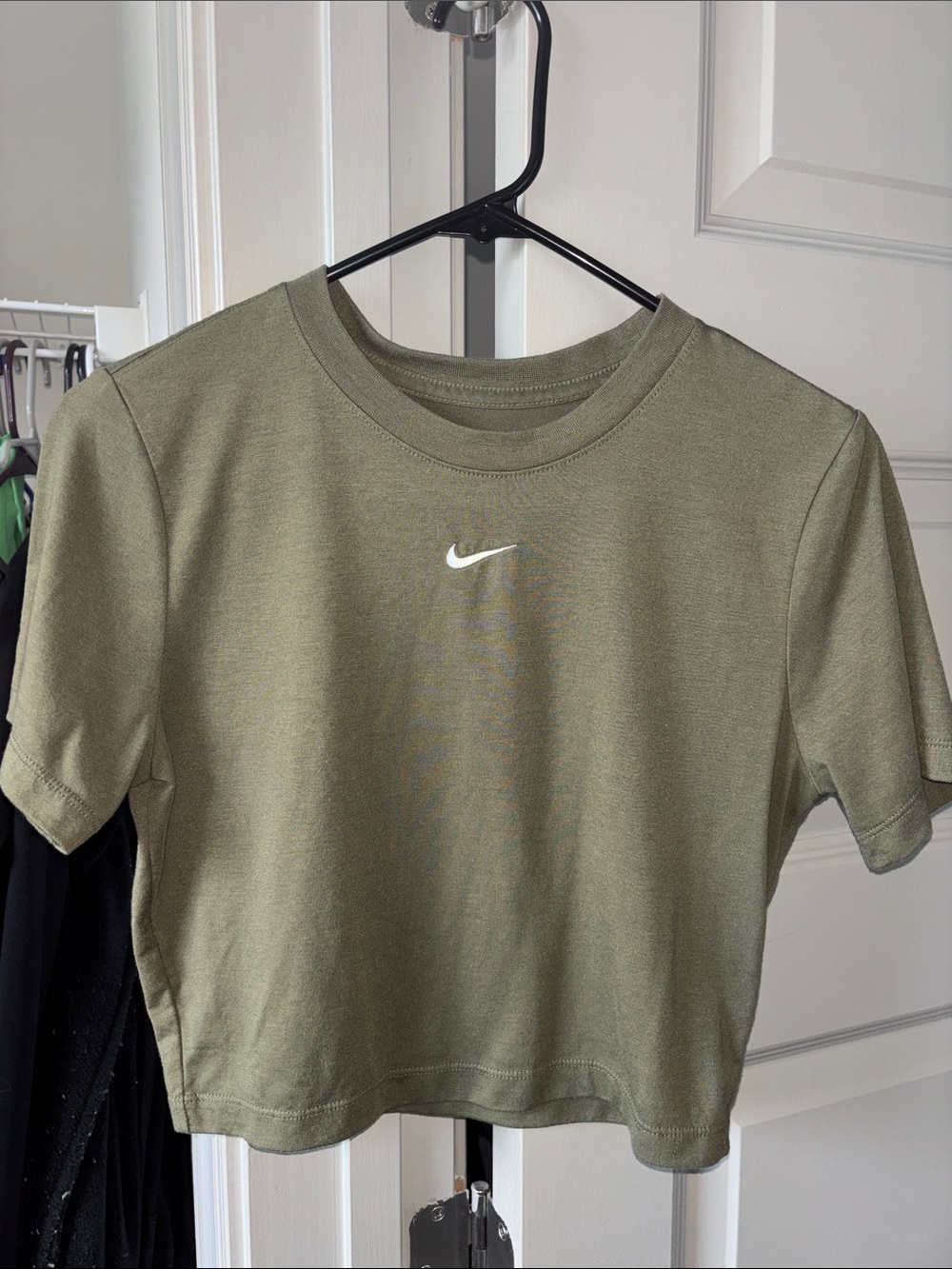 Nike Olive Green Cropped Tee with White Swoosh